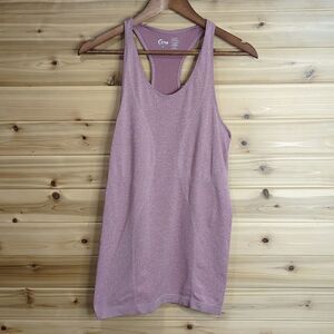 ZYIA Womens Top Medium Pink Seamless Racerback Tank Heathered Pink Activewear